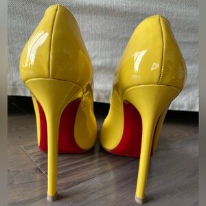 Christian Louboutin yellow red bottom peep toe pumps size 40